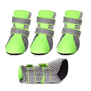 MR Puppy Dog Waterproof Boots Winter Warm Anti-Slip Shoes Paw Protectors, Green (Pack of 4)
