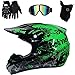 Produktbild Motorrad-Helm Cross Country Zertifizierung D.O.T Endurance Race ATV MTB Helm, Stereo Safety Helmet Breathable Inklusive Gläser/Handschuhe/Maske,Green,M