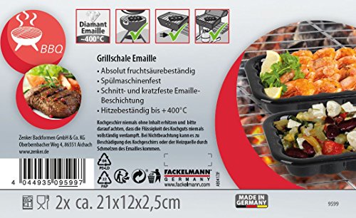 Fackelmann Grillschale Emaille 2er Set, kratzfest und schnittfest – wiederverwendbar – leicht zu reinigen, Servierschale, Schälchen, Grillzubehör, Schale ideal für Feta, Gemüse, Meeresfrüchte/Seafood (Farbe: schwarz) – Größe: 21 x 12 cm, Menge: 2 Stück - 4