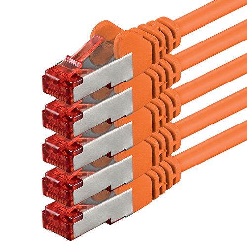 1aTTack CAT6 PIMF SSTP Netzwerkkabel mit 2 x RJ45 Connector Set doppelt geschirmt 5 er Pack orange - 5 Stück 1,0 Meter
