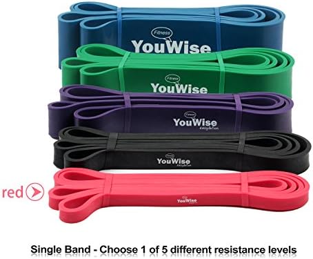 Pull Up Assist Band-YouWise Heave Duty Stretch Resistance Band, Mobility,Powerlifting Band Bonus eBook -Multi Choice: Single Band or one Set (Red)