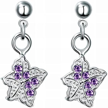 JJHVUGI Fashion Silver Fashion Elegant Stylish Petal Earrings Blue Lady / Stainless Steel / Anti-allergic / Silver Shine / Diamond / Small Exquisite,C