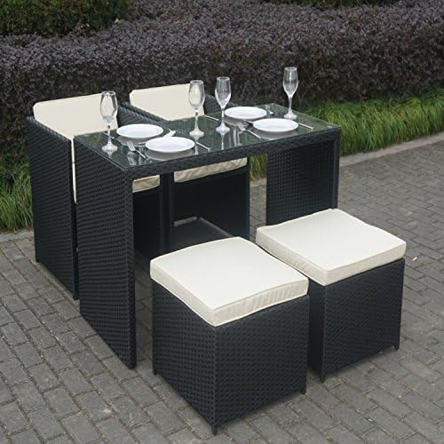 Black Rattan 5 Piece Storeaway Garden Dining Set + FREE Waterproof Cover