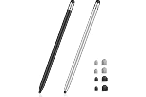 MEKO Stylet Universel pour écrans tactiles, Stylet capacitif 2 en 1 pour iPhone/iPad/Pro/Mini/Air/Samsung/Tablette avec 6 Embouts de Rechange (Noir + Argent)