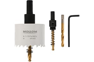 Mollom (49mm | 1-15/16") HSS M42 with 8% cobalt BI-Metal Hole Saw with 2 Pilot Drill Bits & Arbor Smooth Cutting for PVC,Drywall,Wood,Plastic,Gypsum Board,Rubber