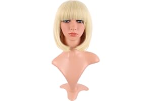 MapofBeauty 12 Pollic/30 cm Corto Lisci Flat Frange Bob Heat Resistente Sintetico Parrucche (Misto Biondo)
