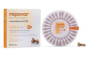 Repavar Revitalizante - Cápsulas Faciales Intensivas Monoderma - Elaboradas con Vitamina C - Tratamiento Antimanchas y Antienvejecimiento - 28 Cápsulas Monodosis