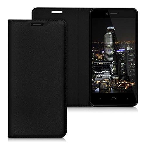 kwmobile Funda para bq Aquaris U U Lite - Carcasa para m  vil de  Cuero sint  tico  - Case  Plegable  en  Negro 