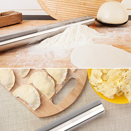 Philonext Edelstahl Teig-Roller-Nudelholz – Nudelholz für Backen-Metall Nudelholz für Bäcker – das beste für Fondant, Pie Crust, Cookie & Teig für Bäcker-1,5 Zoll Durchmesser (40CM / 15.7 Inch) - 5