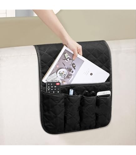 Organizer per bracciolo del divano con 5 tasche e portabicchieri vassoio divano poltrona Hanging Storage Bag per TV telecomando cellulare  15