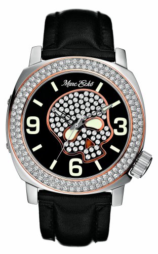 Marc Ecko E13524G1 Unisex Iced Skeleton Analogue Watch With Black Leather Strap and Rose Gold Accents