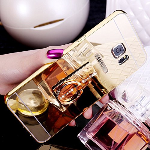 Samsung Galaxy J7 2016 Case Shell, Samsung Galaxy J7 2016 Cover, JAWSEU Samsung Galaxy J7 2016 Case Back Cover Sparkle Bling Crytal Diamond Mirror Protective Skin Bumper Soft Flexible Gel Silicone TPU Case Cover for Samsung Galaxy J7 2016 with Ring Holder - Gold square