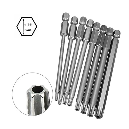 JTENG 8 Stück Torx Bits Schraubendreher Set Extra lang(100mm) und magnetisch T8-T40 1/4 Zoll Sechskant Schaft Elektrische Schraubendreher Werkzeuge - 3