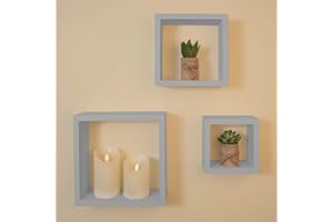 Anika Set di 3 Ripiani galleggianti, a Forma di cubo o Vassoio, Grandi, Medi, Piccoli (Grigio, cubo)