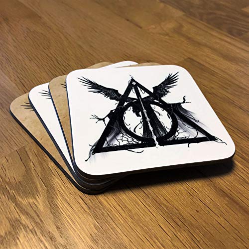 Harry Potter "Les Reliques de la Mort" boit le sous-verre [Lot de 4] - Thé, café, sous-bock, mug, impression, verre, tasse, cadeau, meilleur ami, mariage, nouvelle maison, anniversaire - EPIC MODZ