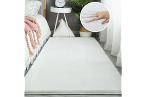 Ceneco Faux Rabbit Fur Area Rug Bedside Rug Anti-Skid Carpets for Living Room, Bedroom, Nursery, Kids Baby Room(White,80x150cm)