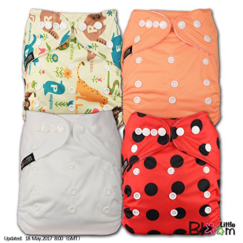 LittleBloom, Reusable Pocket Cloth Nappy, Fastener: Popper, Set of 4