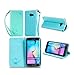 Produktbild Lonchee Samsung Galaxy S6 edge Wallet Tasche Brieftasche Schutzhülle , geprägten Design Hochwertige PU Leder Folio Tasche Case Hülle im Bookstyle mit Standfunktion Kredit Kartenfächer (Mint Green)