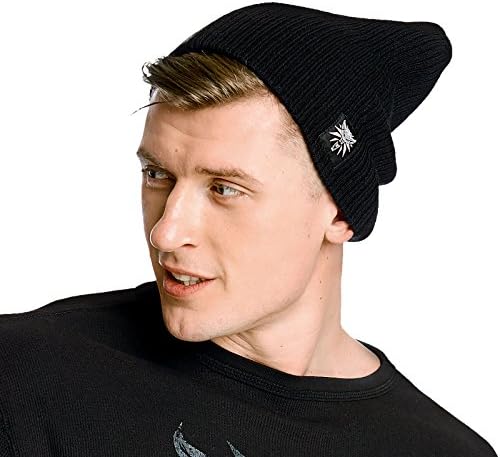 Witcher Beanie Hat Wolf Medallion Black