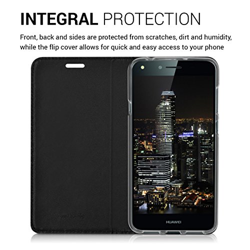 kwmobile Funda para Huawei Y6 II Compact  2016  - Carcasa para m  vil de  Cuero sint  tico  - Case  Plegable  en  Negro 