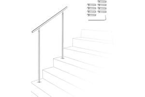Ikodm Corrimano in acciaio inox, ringhiera per scale, 80 cm, senza barre trasversali, con accessori, per scale, interni, balcone, ingresso di casa