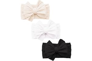 CHIDUERM 3 Stück Baby Turban Stirnband Baby Mädchen Nylon Stirnbänder Schleife Stirnband Weiche Schleife Kopfbedeckung Elastische Haarbänder für Neugeborene, Kleinkinder (Weiß Beige schwarz, eine Größe)