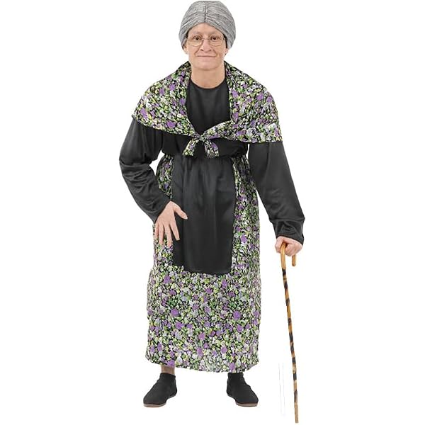 DKDDSSS 7Pcs Déguisement Grand-Mère, Ensemble de Costumes de Vieille Dame, Perruque et Accessoires pour Fête, Carnaval, Mariage