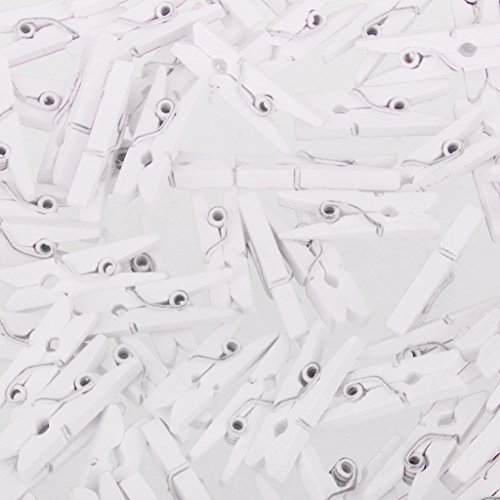 50 / 100 X Mini Holzklammern Deko Klammern Wäscheklammern Zierklammern – 100pcs Weiß - 2