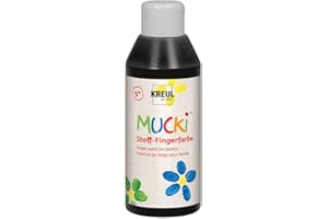 ‎KREUL KREUL 28406 - Mucki leuchtkräftige Stoff - Fingerfarbe, 250 ml in schwarz, auf Wasserbasis, parabenfrei, glutenfrei, laktosefrei und vegan, optimal für die Anwendung mit Fingern und Händen