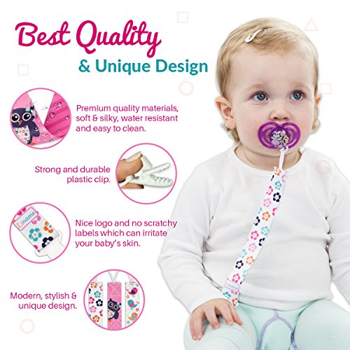 Liname Schnullerband Mit Clip Für Mädchen – 3 Stück Saugerband – Premium Qualität Universeller Schnuller Clip Für Alle Schnuller Mit Und Ohne Ring – Beidseitiges Modisches Design - 2