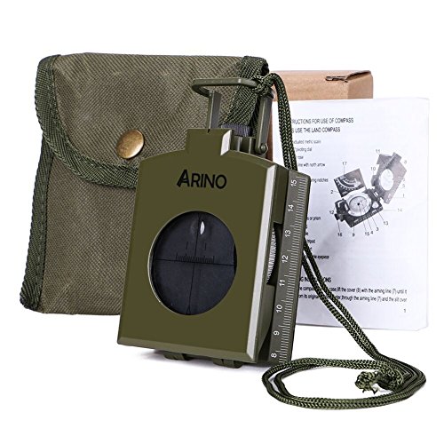 ARINO Kompass Linseatischer Kompass Professioneller Peilkompass Militär- Wanderkompass mit Leuchtziffern für Expeditionen Camping Wandern Outdoor Sport Backpacker XL mit Schutztasche - 7