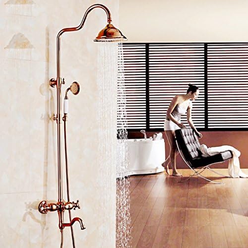 Cqq Bathroom shower Rose gold Shower set All hot and cold water faucet Nozzle bathroom Lift up and down Shower faucet shower Device
