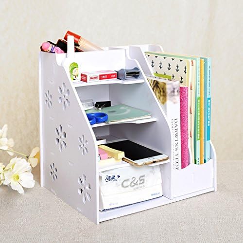 Storage Tower Desktop Stand Student Office Storage Unit Creative Carving Combination Drawer（White,Wood-plastic Board,28.2*23*28CM）