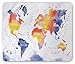 Produktbild Modern Mouse Pad, Watercolor Style World Map with Continents and Compass Abstract Country Art Print, Standard Size Rectangle Non-Slip Rubber Mousepad, Multicolor