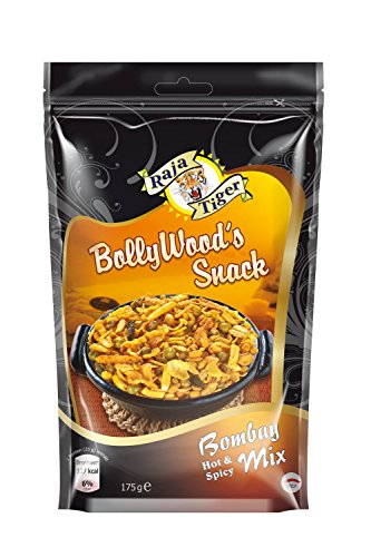 1x BollyWood's Snack Bombay Mix - Hot & Spicy von Raja Tiger, 175 Gramm, Authentisch und nach original indischer Rezeptur- Erstmals in Europa - Die neue Bolly Chips Knabberei mit Temperament und Pepp