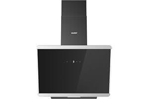 COMFEE' CH60J64ET4A2B A++ Dunstabzugshaube 60 cm, Kopffreihaube 60cm Umluft und Abluft, 380m³/h Luftstrom, Edelstahl/Glas Design mit Touchscreen, LED, Abzugshaube inkl. Kohlefilter, Schwarz