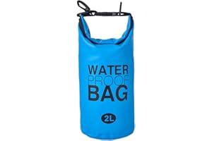 LYDNKIM Sac étanche 2L/5L/10L/20L - dry bag en PVC avec fermeture à enroulement et sangle réglable pour kayak, bateau, natation, camping, pêche, randonnée et les sports nautiques (Bleu, 2L - Sangle simple)