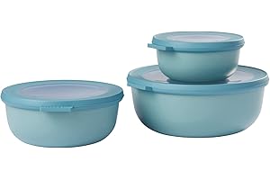 Mepal – Multi Bowl Cirqula 3-Piece Set – Food Storage Container with Lid - Suitable as Airtight Storage Box for Fridge & Freezer, Microwave Container & Servable Dish - 350, 750, 1250ml - Nordic Green.
