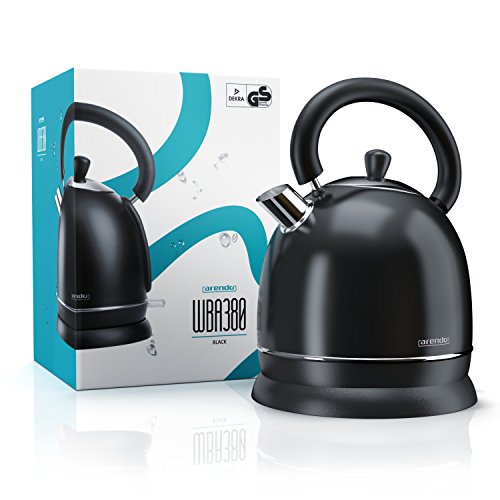 Arendo – 3000 Watt Retro Edelstahl Wasserkocher / Teekessel | 3000 Watt Leistungsaufnahme (Schnellkoch-Wasserkocher) | integrierter Kalkfilter rausnehmbar | Füllmenge maximal 1,8 Liter | automatische Abschaltung | in Schwarz - 6