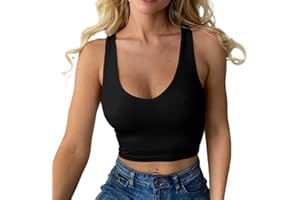 Haibang Canotta Donna Elegante Estive Crop Top Sexy Slim Fit Tank Top Senza Maniche Canottiera Corto Sportiva con Scollo a V Basic Aderente Sottogiacca Moda Maglietta Tinta Unita Shirt