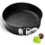 Blusmart Springform Ø18cm (7“), Antihaftbeschichtete Auslaufsichere Backform/Kuchenformen/Kuchenform für Käsekuchen Abnehmbaren Boden und Klickverschluss, Spülmaschinenfest, Runde kuchenform mit Silikongriffen