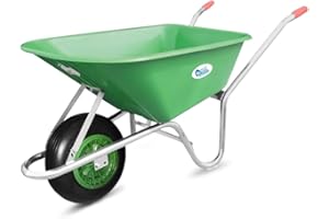 WILCOX EQUIMED Equimed Garden Wheelbarrow - Lightweight Trolley with 85L Plastic Bucket, Puncture-Proof PU Wheel, Galvanised Frame (Green)