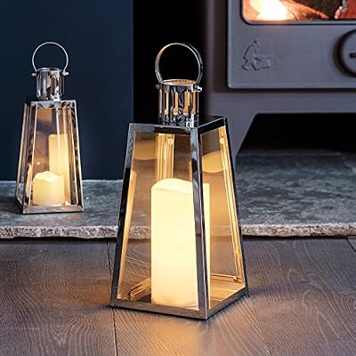Lights4fun Grande Lanterne Trapèze en Acier Inoxydable avec Bougie LED à Piles, 28cm par Lights4fun