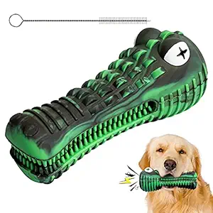 Voerou Dog Chew Toys for Aggressive Chewers,Tough Dog Toothbrush Toys,Squeaky Durable and Indestructible Interactive Dog Toys for Medium Large Breed Dogs,100% Natural Rubber-Fun to Chew and Chase