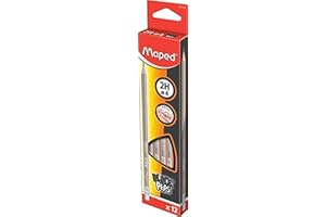 Maped - Crayons Graphite 2H #4 Black’Peps - Crayons à Papier en Bois avec Gomme - Forme Triangulaire Ergonomique - Boîte de 12 Crayons Papier 2H n°4 - Gris
