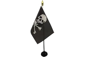 AZ FLAG Bandera de Mesa Pirata Calavera Y Huesos 15x10cm - BANDERINA de DESPACHO DE LOS Piratas 10 x 15 cm Punta Dorada