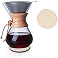 QLESHINING OKCLOD Wood Neck Pour Over Coffee Maker with Permanent Filter and Coaster pad (800ml)