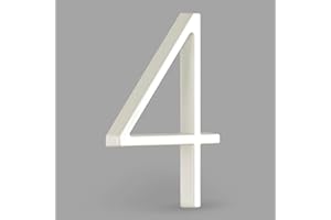 HASWARE Targa Con Numero Civico Galleggiante: 5 Pollici (12cm) Moderna Segnaletica Per Porte, Perfetta Per I Numeri Dell'Indirizzo Di Casa (4, Bianco)