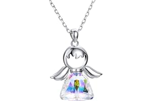 QIUJUNDE Kette 925 Sterling Silber mit Engel Anhänger für Frauen Damen, Schutzengel Halskette mit Glitzer Kristall Freundschaft Schmuck für Kinder Jugendliche Mädchen Taufe Konfirmation Erstkommunionsgeschenk