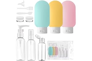ASFACUPUTURE Bouteilles de Voyage en Silicone,Flacon Voyage Avion,11 Pièces Kit de Voyage Liquide avec Sac à Cosmétiques,Rechargeables,pour Shampooing,Lotion,Gel Douche